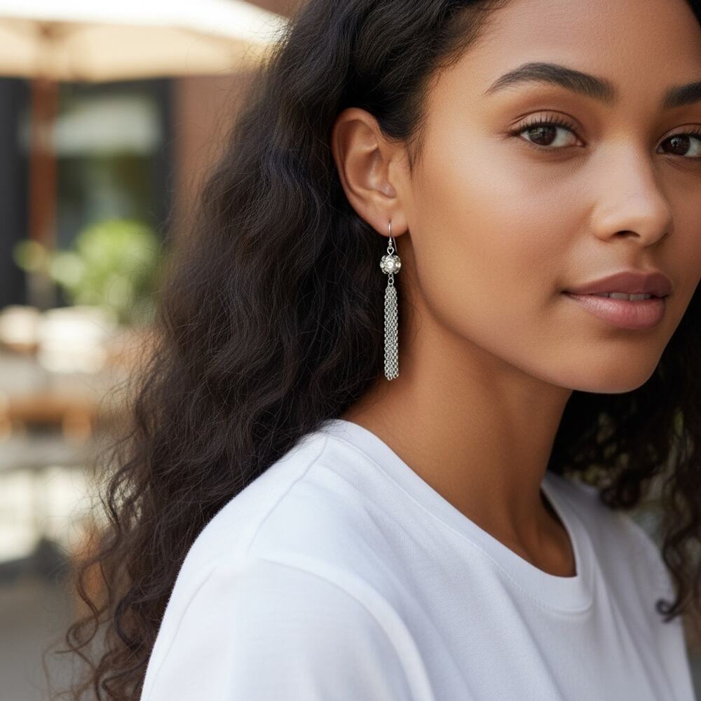 3/$25 - Silver Tone Chain Tassel Drop Earrings Statement Fringe Dangle